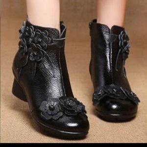 Vintage Boots Leather Ankle Boots Winter Women Warm Shoes Soft Non-Slip Bottom